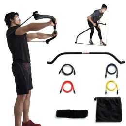Stretch Bow Resistance Bands and Bar System Portable Home Gym for Full Body Workout Equipment Set Fitness Weightlifting and Exercise Kit