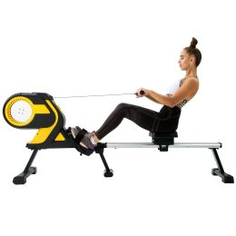 Magnetic Rowing Machine with LCD Monitor, 46" Slide Rail, Compact Folding Rower for Home Cardio Workout RT