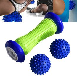 3Pcs Spiky Foot Roller Massage Ball Body Relax Pain Relief Back Leg Massager Set (Color: BLACK)