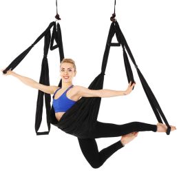 Anti-gravity Gym Hanging Inversion Flying Swing Aerial Yoga Ceiling Hammock (Color: BLACK)