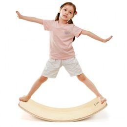 Kids Fitness Toy 12 Inch C Shape Wooden Wobble Balance Board (Color: Natural, Weight capacity: 485 lbs)