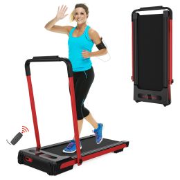 2 in 1 Under Desk Treadmill - 2.5 HP Folding Treadmill for Home, Installation-Free Foldable Treadmill Compact Electric Running Machine, Remote Control (Color: Red)