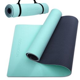 COOLMOON 1/4 Inch Extra Thick Yoga Mat Double-Sided Non Slip,Yoga Mat For Women and Men,Fitness Mats With Carrying Strap,Eco Friendly TPE Yoga Mat , P (Color: Green)