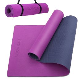 COOLMOON 1/4 Inch Extra Thick Yoga Mat Double-Sided Non Slip,Yoga Mat For Women and Men,Fitness Mats With Carrying Strap,Eco Friendly TPE Yoga Mat , P (Color: Purple Dark)