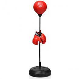 Both Adults And Kids Hand-Eye Coordination Ability Adjustable Height Boxing Punching Bag Stand Set (Color: Red, Type: Exercise & Fitness)