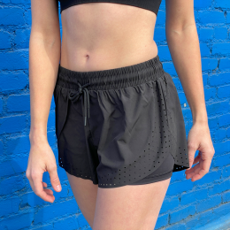 Arielle Athletic Shorts with Built-In Compression Liner (Color: BLACK, size: L)