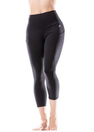 Jolie HIgh-Waisted Capri Leggings with Hip Pockets (Color: BLACK, size: M)