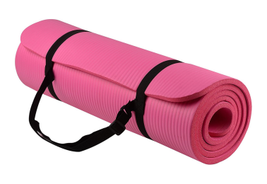 Thick Yoga and Pilates Exercise Mat with Carrying Strap (Color: Pink)