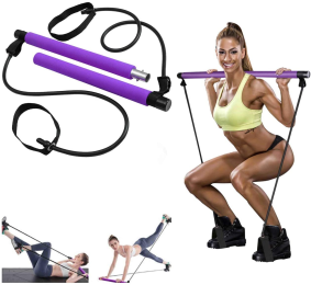Free shipping Yoga apparatus Pilates bar fitness exercise household female foot pedal thin weight puller elastic belt weight loss pull rope (Color: Purple)
