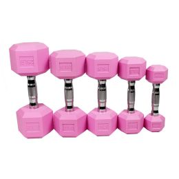 Rubber Coated Hex Dumbbell in Pairs Single (Color: Pink, Weight: 15LB*2)