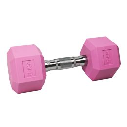 Rubber Coated Hex Dumbbell in Pairs Single (Color: Pink, Weight: 20LB*1)