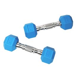 Rubber Coated Hex Dumbbell in Pairs Single (Color: Blue, Weight: 5LB*2)
