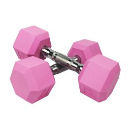 Rubber Coated Hex Dumbbell in Pairs Single (Color: Pink, Weight: 10LB*2)