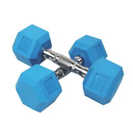 Rubber Coated Hex Dumbbell in Pairs Single (Color: Blue, Weight: 10LB*2)