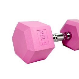 Rubber Coated Hex Dumbbell in Pairs Single (Color: Pink, Weight: 25LB*1)