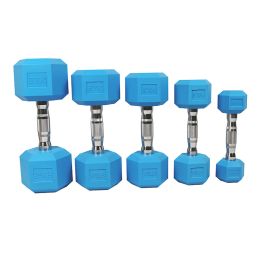 Rubber Coated Hex Dumbbell in Pairs Single (Color: Blue, Weight: 25LB*1)