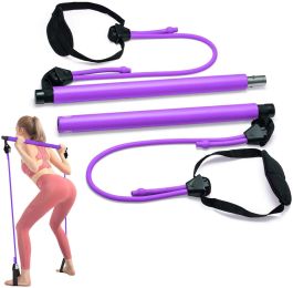 2 Latex Exercise Resistance Band - 2-Section Sticks - All-in-one Strength Weights Equipment for Body Fitness Squat Yoga (Color: Purple)
