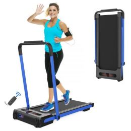 2 in 1 Under Desk Treadmill - 2.5 HP Folding Treadmill for Home, Installation-Free Foldable Treadmill Compact Electric Running Machine, Remote Control (Color: Blue)